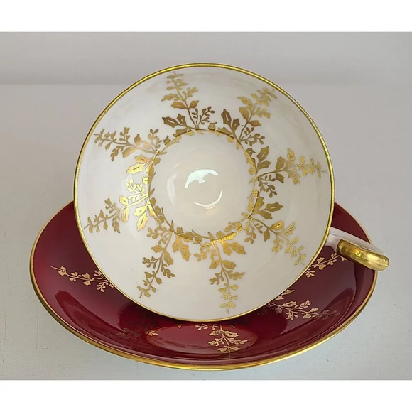 Vintage Stunning Aynsley Burgundy and Gold Teacup and Saucer, Made In England‎ - Picture 6 of 8